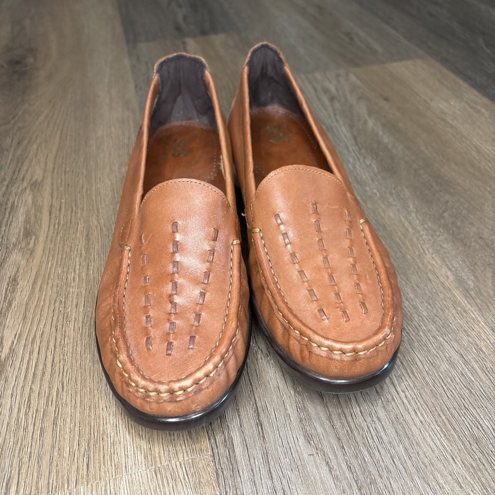 SAS Leather Slip On Shoes 9 M Weave Loafer Chestnut Brown Tripad Comfort - Picture 2 of 12